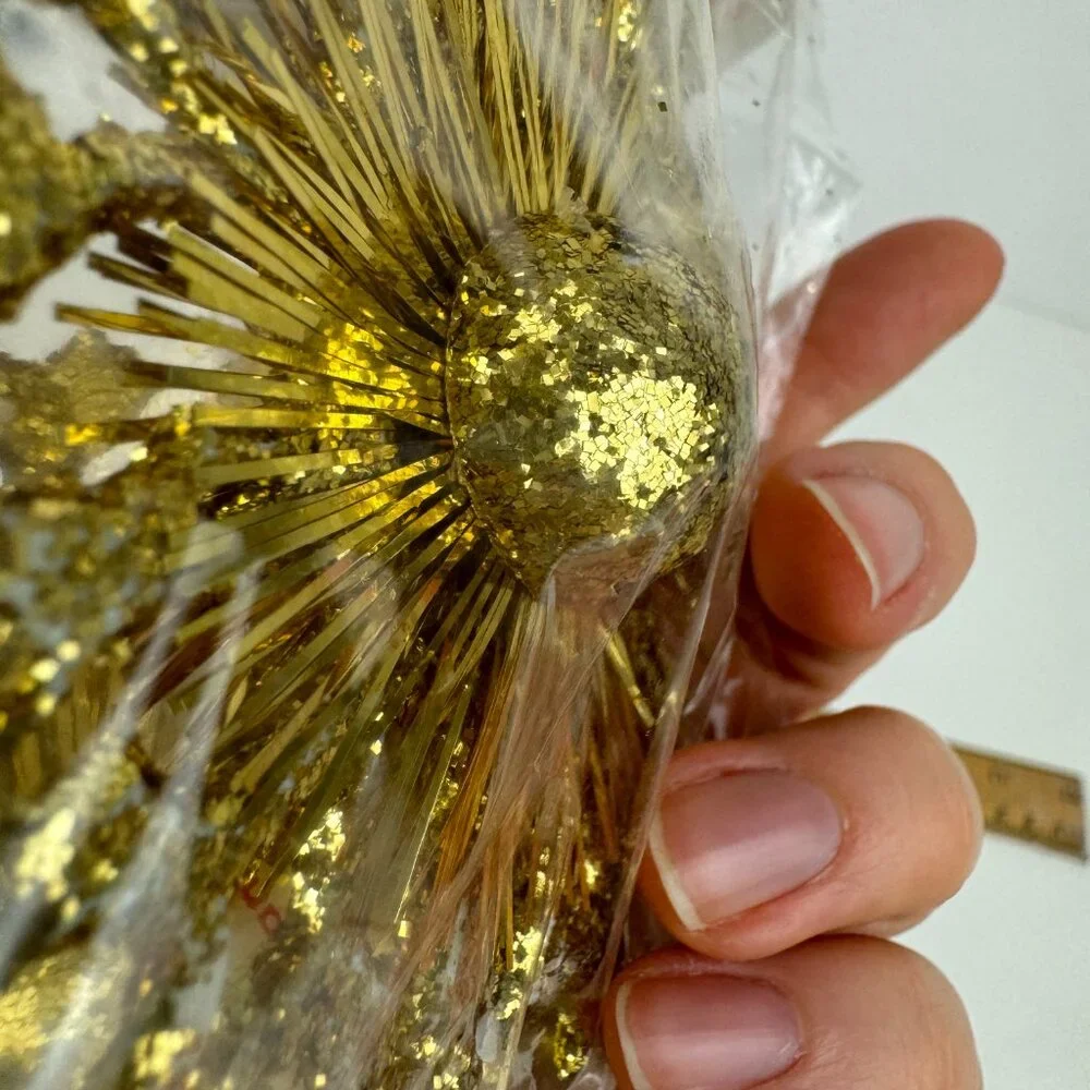 2 Vtg Sealed Santas World Gold Glitter‎ Ornaments Star Christmas Holiday Trim